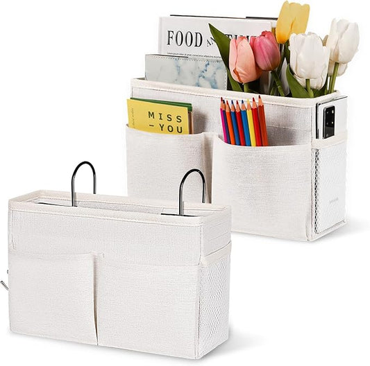 Bedside Hanging Storage Basket Headboards Bunk Beds Dorm Rooms Organizer Caddy for Storage (2Pack White)-NeatNest