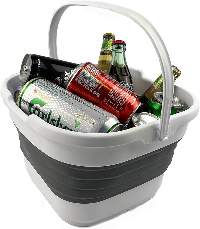 SAMMART 9.5L (2.5 Gallon) Collapsible Rectangular Handy Basket/Bucket (White/Steel Grey(Set of 2))-NeatNest