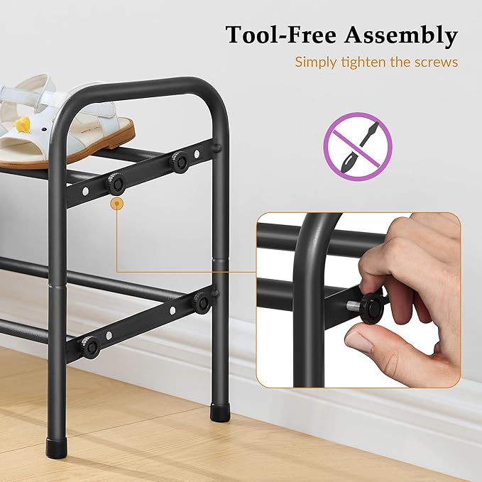 2 Tier Shoe Rack, Shoe Organizer for Closet, 28“ Metal Shelf Can Expandable to 42“, for Bedroom, Entryway, Closet, Garage, Adjustable to 12 Pairs Shoes, Black-NeatNest