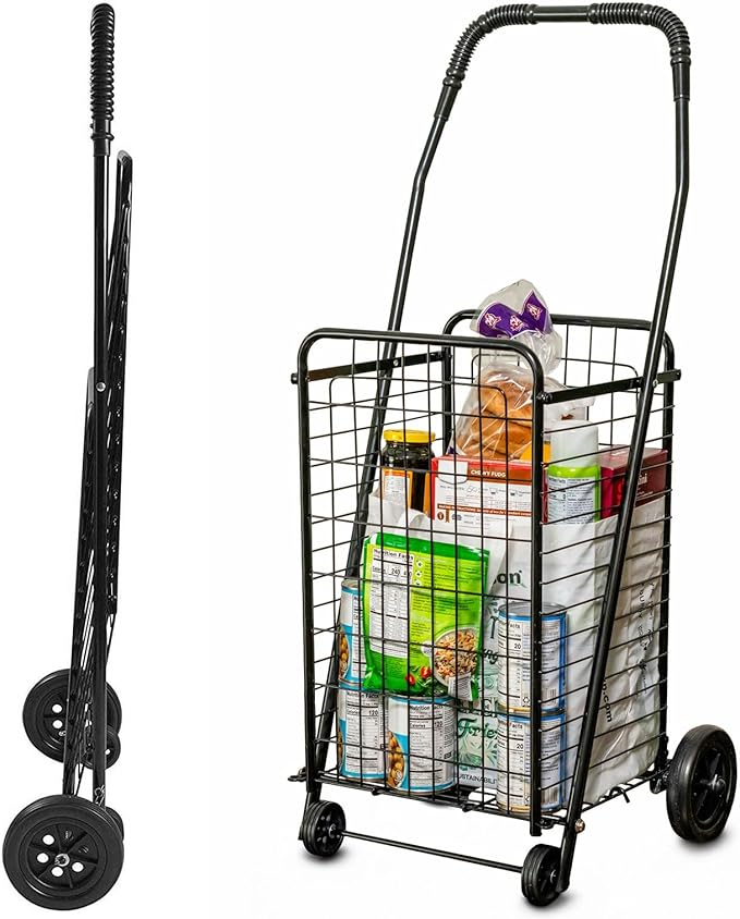 DMI Utility Cart with Wheels to be used for Shopping, Grocery, Laundry and Stair Climber Cart, Weighs 7.5 Pounds but holds up to 90 Pounds, Compact and Foldable, Black-NeatNest