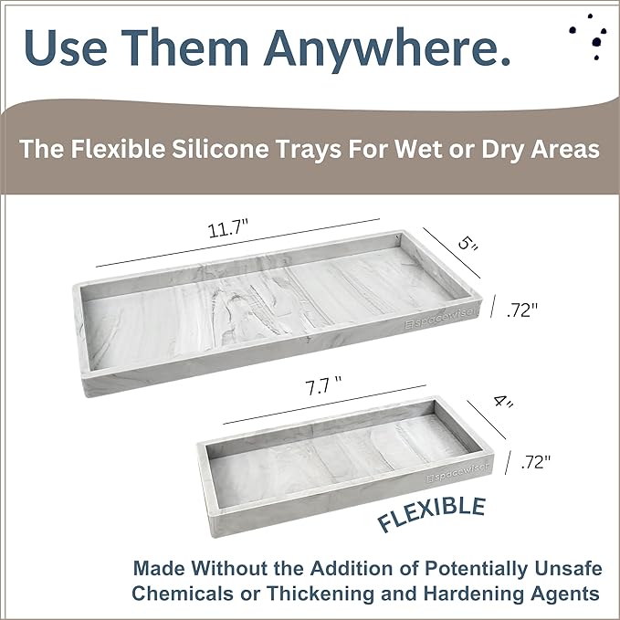 Countertop and Vanity Tray - 2 PC (11” and 7”) Shatterproof Silicone Kitchen and Bathroom Trays for Counter, Kitchen Soap Dispenser Tray, Vanity Trays for Bathroom, Perfume Key Tray-NeatNest