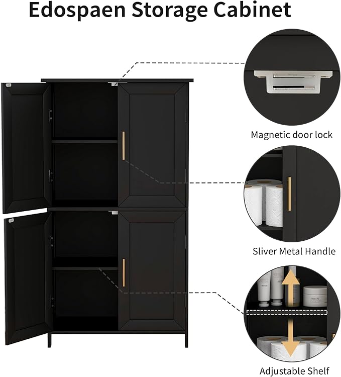 Bathroom Storage Floor Cabinet Freestanding Organizer with Adjustable Shelves for Bathroom Bedroom Laundry Room,4 Doors-NeatNest