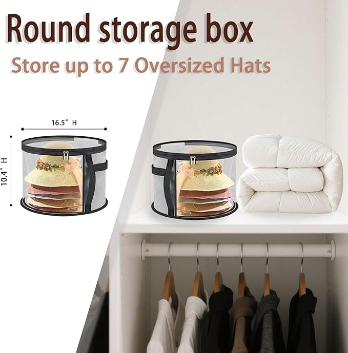 Hat Box Storage for Women – Large Clear Hat Storage Boxes for Wide Brim Sun Hats, Cowboy Hats & Travel – Foldable Hat Organizer Bag with Handles (grey)-NeatNest