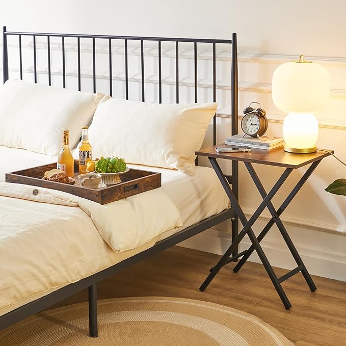 IBUYKE Foldable TV Tray Set of 2 TV,End Table with Removable Food Serving Tray,Portable Wooden Snack Table for Livingroom, Bedroom, Office, Camping,Rustic Brown, UTVT001H-NeatNest