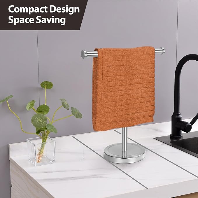 Hand Towel Holder Stand with Heavy Base, Hand Towel Rack for Bathroom (Stainless Steel, Brushed Nickel)