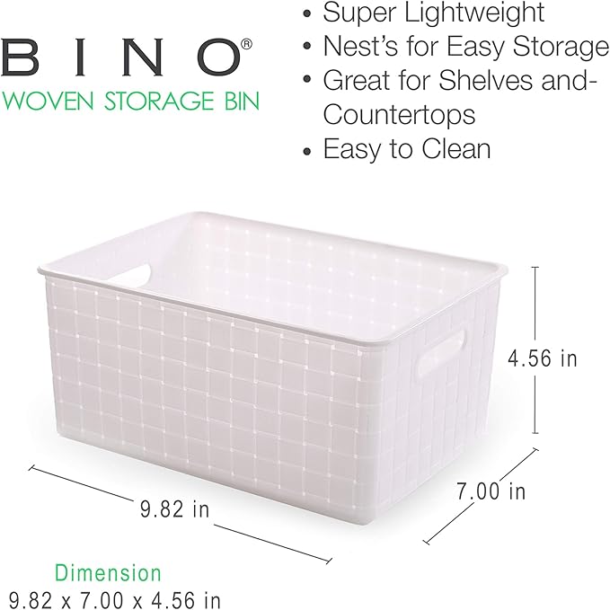 BINO Plastic Basket, Small White, 5 Pack - Rectangular Cabinet Organizer, Multi-Use Storage Basket, Drawer and Cabinet-Friendly, Portable, Durable, Space Efficiency, Stock Management-NeatNest