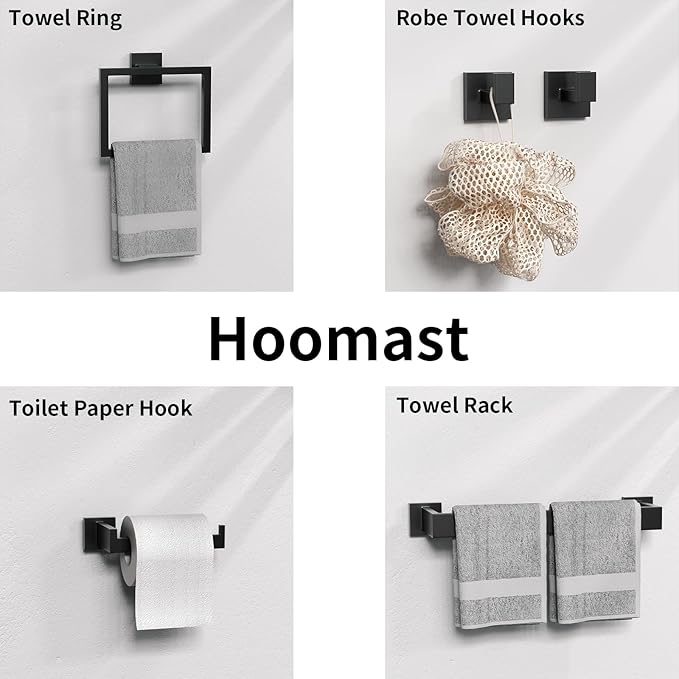 5-Piece Matte Black Bathroom Accessories Hardware Set, Stainless Steel 16 Inch Bath Towel Bar Set, Towel Racks for Bathroom Wall Mounted