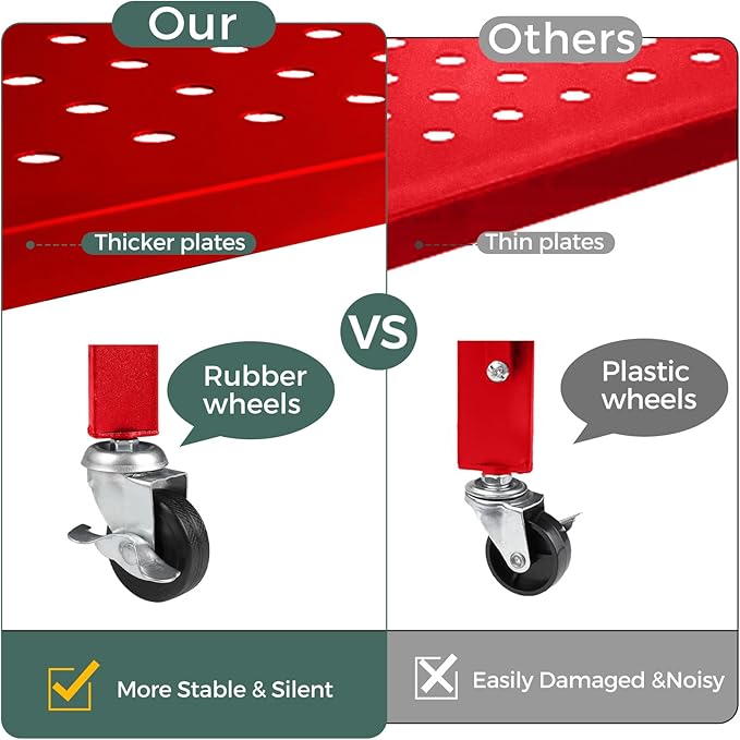 DEANIC 4 Tier Foldable Storage Shelves with Wheels, Large Capacity Shelving Unit, Freestanding Metal Wire Shelf Rack, No Assembly Organizer Rack for Garage Kitchen, Basement(Red)-NeatNest