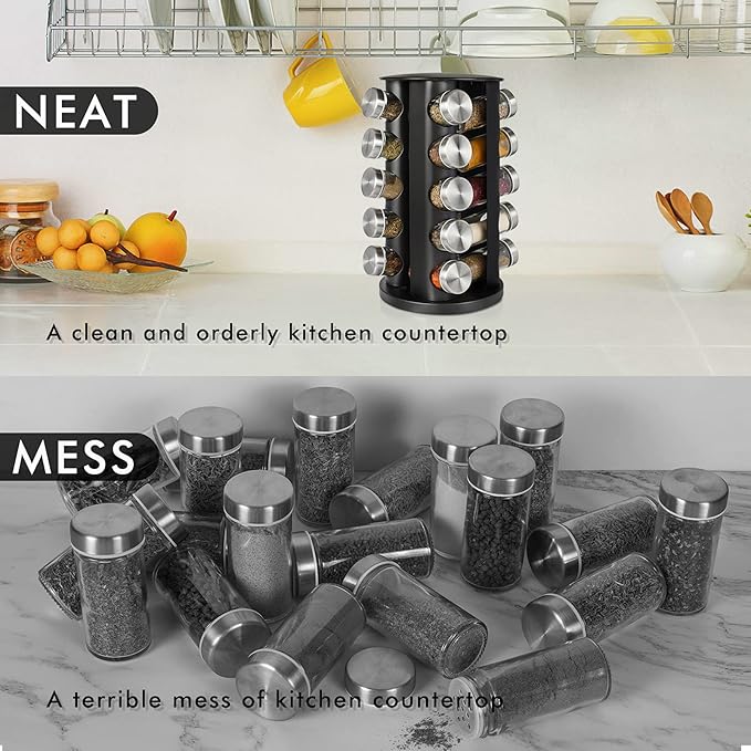 Baker Boutique Spice Rack, Spice Organizer for Countertop, Empty 20-Jars Rotating Rack, Spinning flavoring Rack Shelf, Revolving rack for Kitchen (Black)-NeatNest