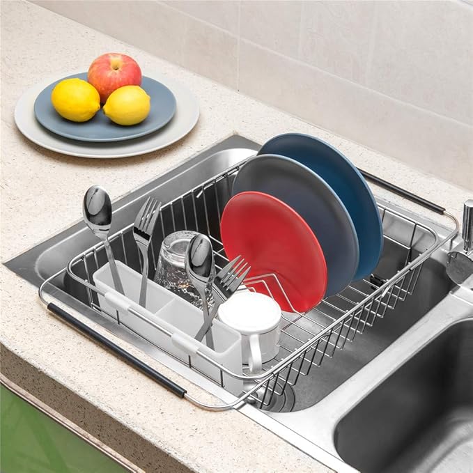 SANNO Utensil Drying Rack, Plastice Utensil Silverware Storage Holder fit for Dish Rack Over Sink, Chopsticks/Spoon/Fork/Knife Drainer Basket Flatware Storage Drainer,White, 7.75"×1.5"-NeatNest