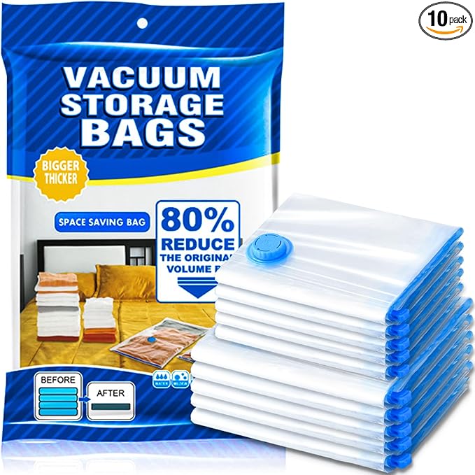 SZO 10 Pack Vacuum Storage Bags (5 Large/5 Medium),Durable & Reusable Storage Bags,Vacuum Seal Bags For Clothing Travel, Space Saver Bags For Luggage, Blankets,Bedding,Moving Bags(No Pump Include)-NeatNest