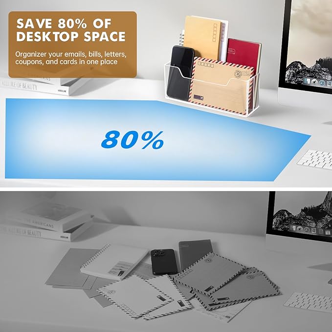 BEYGORM Acrylic Mail Organizer for #10 Envelopes, 2-Slot Wall-Mounted & Countertop Letter Holder, Clear Hanging Mail Rack for Home Office-NeatNest