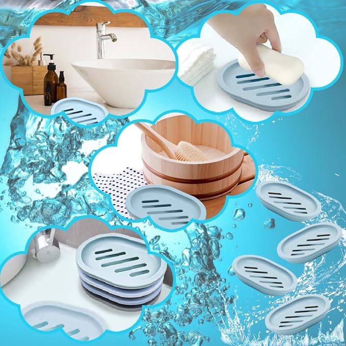 ELANE 4PCS Shower Soap Holder,Soap Dish with Drainage, Plastic Soap Box,Bar Soap Holder for Shower Bathroom Kitchen (Blue)-NeatNest