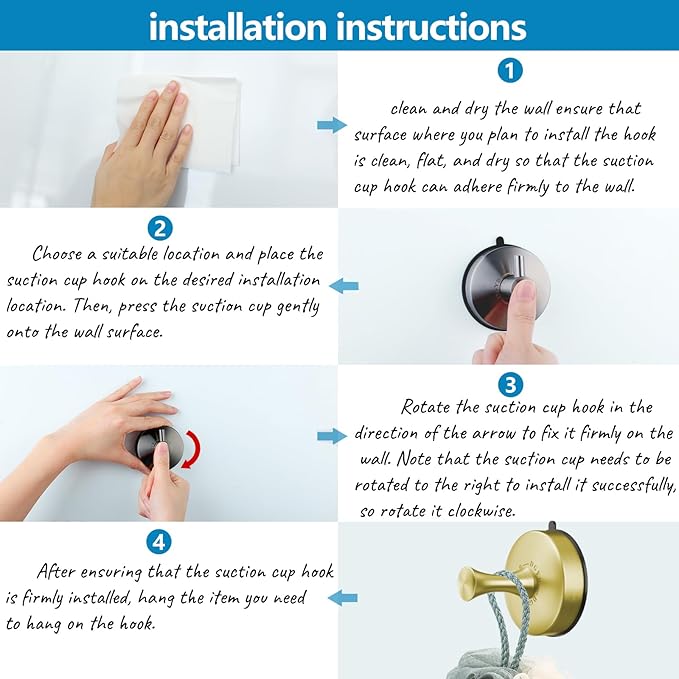 DGYB Suction Cup Hooks Set of 2 Suction Bathroom Hook for Wall Gold Shower Hooks for Inside Shower 304 Stainless Steel Towel Hook for Glass Door Hanging Robe, Loofah, Coats-NeatNest