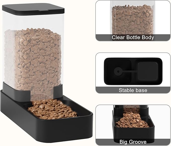 Automatic Cat Feeder and Water Dispenser in Set with Pet Food Bowl,Gravity Dog Waterer and Food Feeder for Small Medium Dog Cat Puppy Kitten Large Capacity(3.3L,Black)-NeatNest