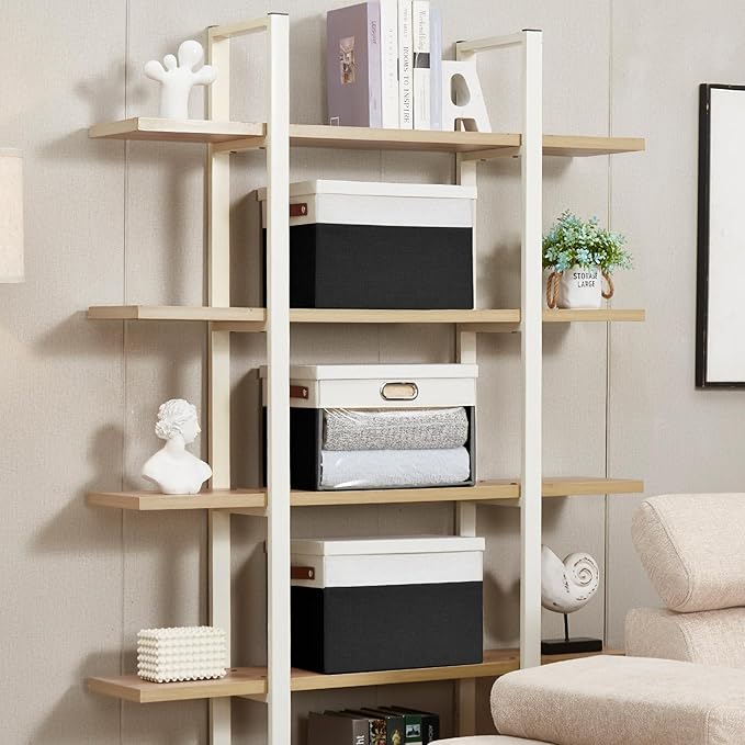 Fabric Clear Window Storage Bins with Lid, Closet Storage Box Linen Closet Baskets with 3 Handles for Organizing Clothing, Jeans, Shelves 15''- 3 Pack (Black and White)