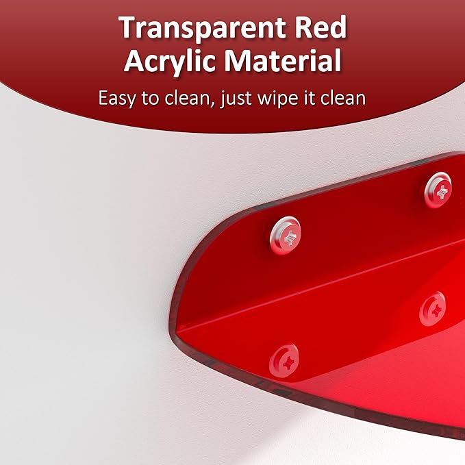 7x7 Inch Corner Shelf Wall Mount Set of 2, Red Acrylic Corner Floating Shelves, Corner Wall Organizer Shelf for Bathroom, Kitchen, Bedroom, Living Room, Dining Room, Office