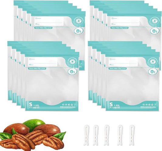 24PCS Sous Vide Bags Reusable, BPA Free Food Vacuum Sealer Bags, Thickened bag with a New Look, Vacuum Zipper Bags for Sous Vide Cooking, 20pcs food storage bags & 4 Seal Clips (8.2x 8.6 Inch))-NeatNest
