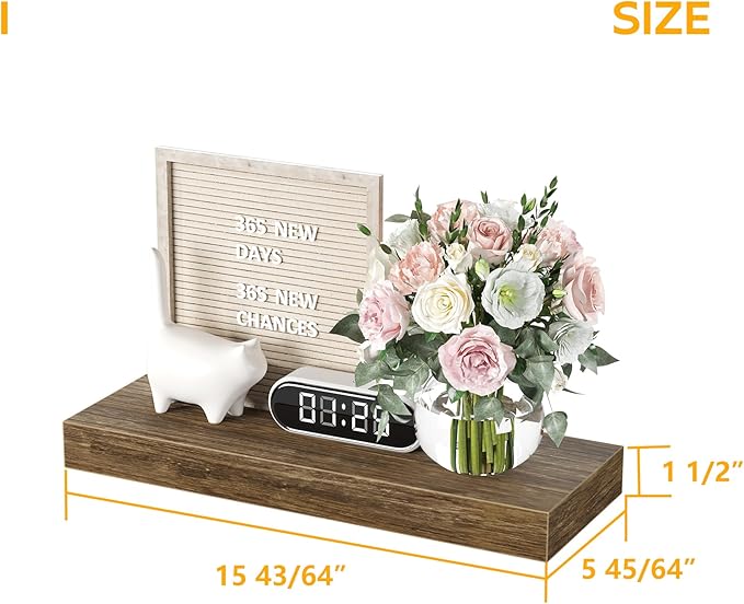 BAMEOS Floating Shelves, 16x6 Wall Mounted Wooden Shelves with Invisible Brackets Set of 3, Hanging Wall Shelves Decoration for Bedroom, Bathroom, Living Room and Kitchen-NeatNest