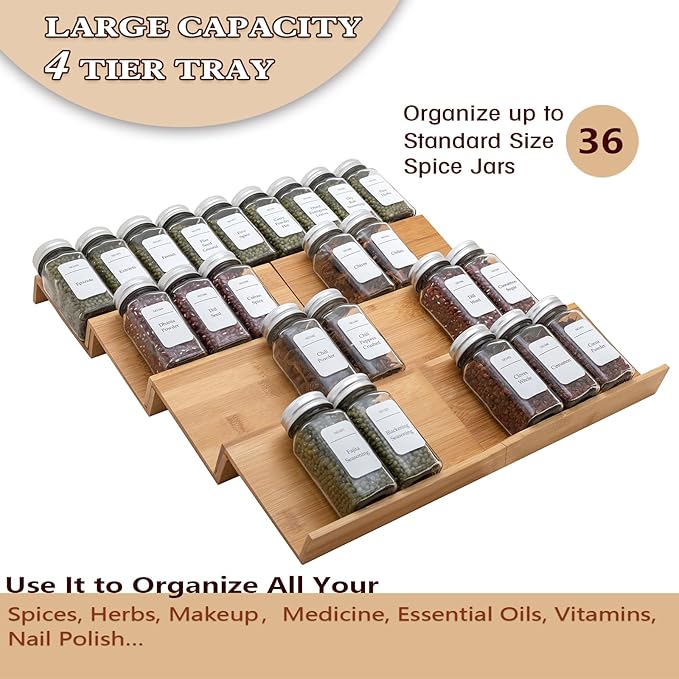 Bamboo Spice Rack Drawer Organizer - 8 Piece Set - 8" or 16" Wide-NeatNest