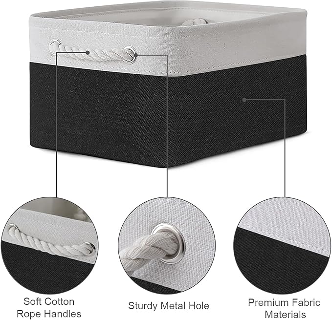 TheWarmHome Storage Bins for Shelves - 1 Pack 13.8x9.7x6.7 inch Storage Basket for Organizing for Closet Organizer Cubes Laundry Cloth Nursery (White & Black)-NeatNest