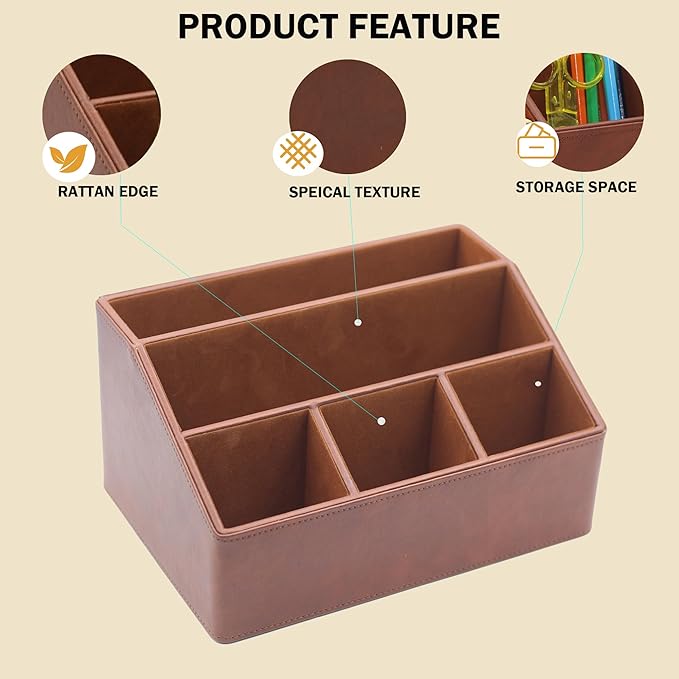 Desk Organizer, Mail Organizer Countertop, Bills Organizer, Mail Sorters, Magazine Holder, Desk Organizer and Accessories for Office Supplies, Brown Leather-NeatNest