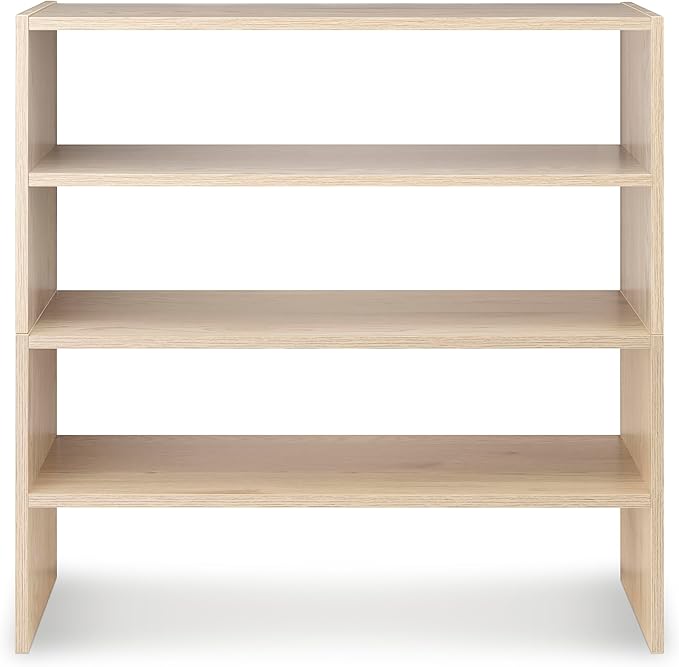 Whitmor Wood Stackable 2-Shelf Shoe Rack, White Oak, 24 inches-NeatNest