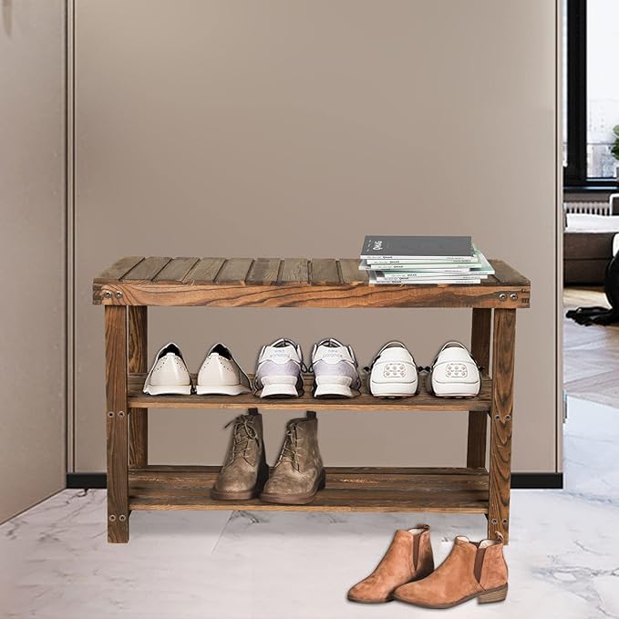 Bamboo Entryway Organizer - 3-Tier Shoe Storage Bench with Shelf, Perfect for Bathroom or Entryway