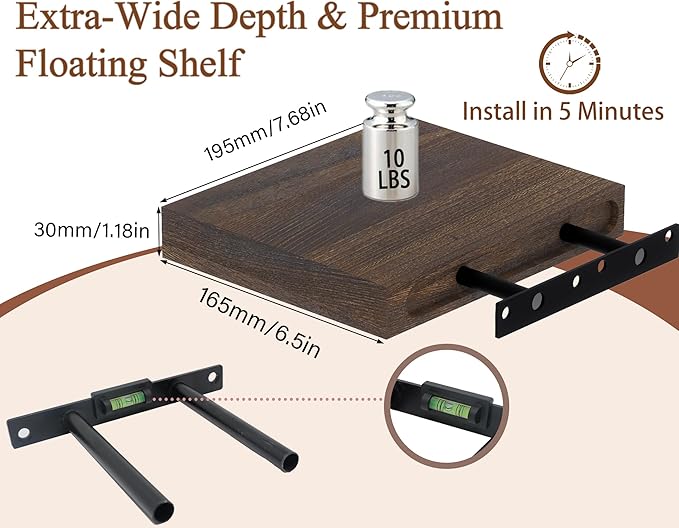 Floating Shelves for Wall – Solid Wood Square Design Wall Shelf with Hidden Brackets, Space Saving Storage & Decorative Display Shelf for Bathroom, Bedroom, Living Room & Kitchen