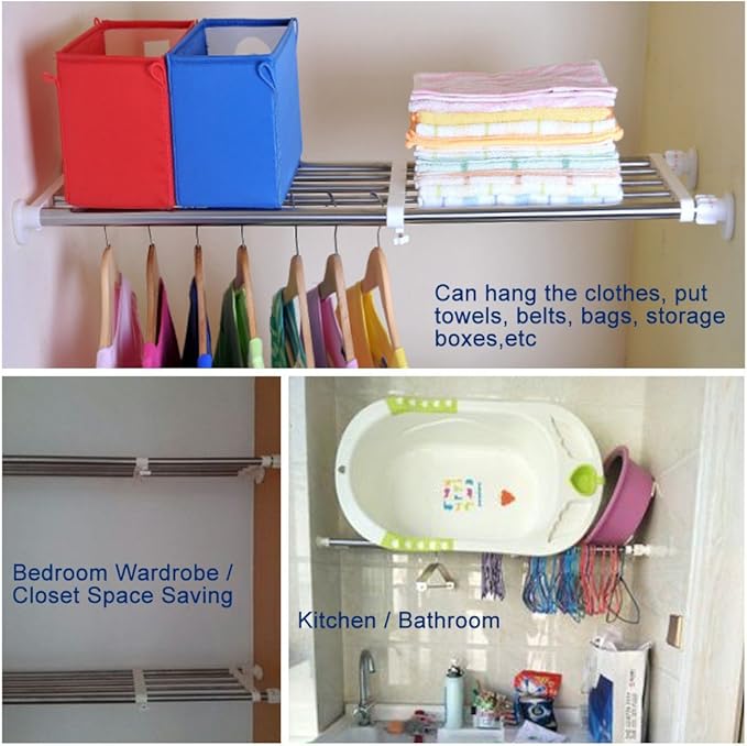 BAOYOUNI Tension Shelf Adjustable Closet Rod Space Saving Wardrobe Clothes Dividers Ivory, 33.07-46.26 Inches-NeatNest