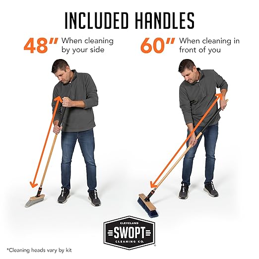 SWOPT Garage Kit — Includes 48” and 60” Wooden Handles, Smooth Surface Push Broom, Multi-Surface Push Broom, Angle Broom, Deck Brush, Floor Squeegee, and Organizer — Covers All Outdoor Cleaning Needs