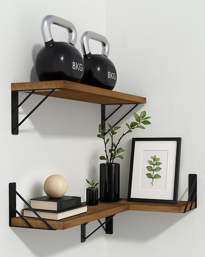BAYKA Floating Shelves for Wall, Book Shelf for Bedroom, Wall Decor Shelves for Living Room Kitchen, Mounted Wood Floating Shelf for Home Decor, Corner Shelf for Bathroom, Office(Set of 3)-NeatNest