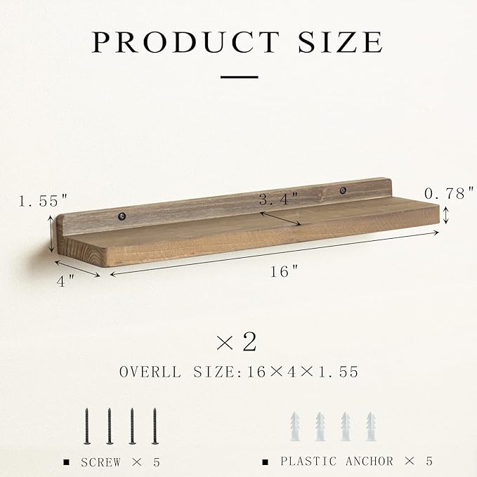 Freezing point Floating Shelves for Wall Set of 2 Natural Wood 16Inch Wall Shelf Decor Plant Display Collectibles Mounted Kitchen Bathroom Bedroom Corner Decorative Storage Stand Coffee-NeatNest