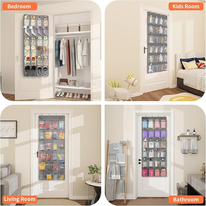 FENTEC 2 Pack Over the Door Shoe Organizer Hanging Shoe Organizer for Closet, Space Saving Mesh Large Pocket Shoe Storage and Organizer with 24 Packets, Shoe Holder for Apartments Garages, Gray-NeatNest