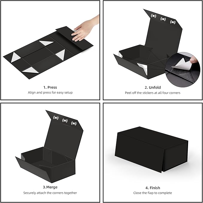 Black Gift Box 12x6x4 Inches Foldable Magnetic with Lid Black Magnetic for Presents,Keepsake Box Weddings,Proposals, Birthdays,Christmas,Halloween,Holiday Gift Giving Packaging-NeatNest