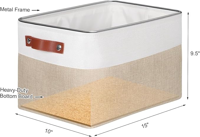 Univivi 15 inch Storage Baskets for Shelves with Handles Hard Bottom Closet Organizer Fabric Bins Large Organizer Basket for Closet Organizing (Khaki- 4 Pack )-NeatNest