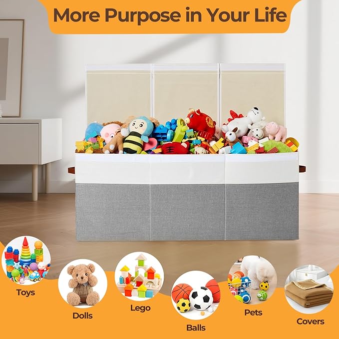Extra Large Toy Box,150L Foldable Sturdy Toy Storage with Lid, 40"x14"x16" Kids Storage Organizer, Toy Chest for Boys&Girls,for Living Room,Nursery,Bedroom,Playroom,Large Capacity Toybox(Grey)