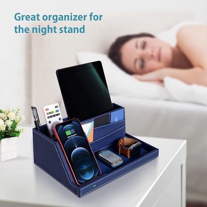 Desk Organizer with Charging Station, Nightstand Organizer Phone Docking Station, Men Gift Husband Wife Anniversary Dad Birthday Nightstand Purse Father Graduation Male Travel Idea Gadgets-NeatNest