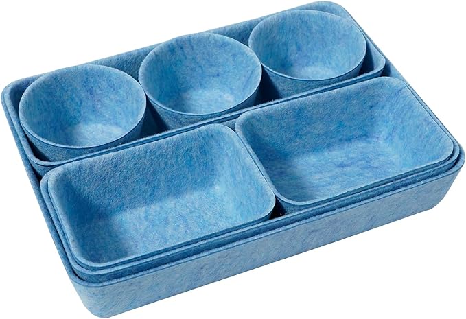 Felt Desk Drawer Organizer Tray,8 Pack Office Desk Drawer Dividers,Felt Drawer Small Round Storage Box For Saving Space,Makeup Drawer Organizer Bins.(Blue)-NeatNest