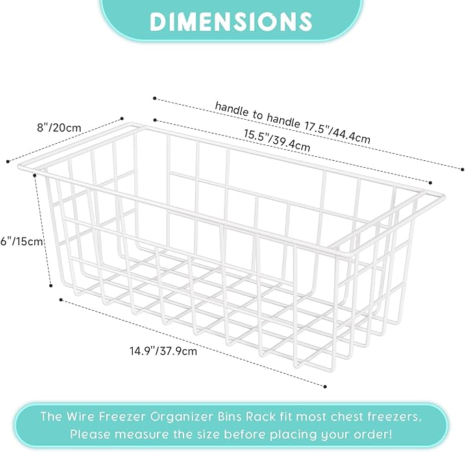 2Packs 17.5 inch Chest Freezer Organizer, Refrigerator Organizer Bins, Freezer Baskets with Handles, Metal Wire Baskets for Snacks, fruits, Potatoes, Meat