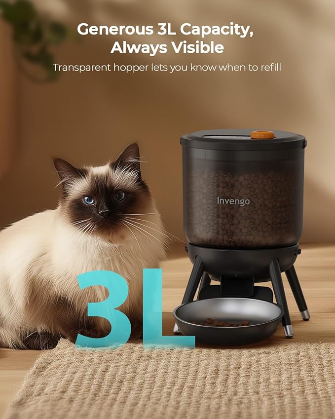 Automatic Cat Feeder with Timed Food Dispenser, One-Touch Feeding, Dual Power Supply, Anti-Bug Design, Visible 3L Hopper – Automatic Pet Feeder for Cats and Small Dogs-NeatNest