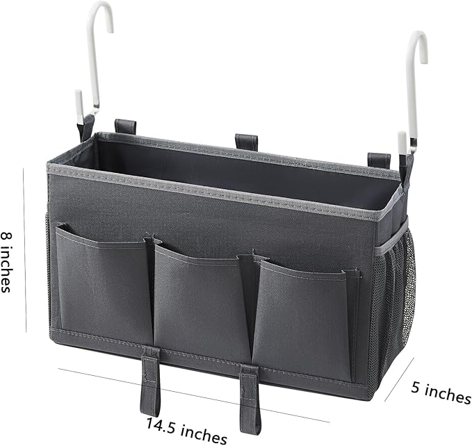 Bedside Organizer Caddy, Bed Organizer with 3 Pockets and Mesh Side Pocket, Great for College Dorms and Hospital Beds, Gray, 2 Pack-NeatNest