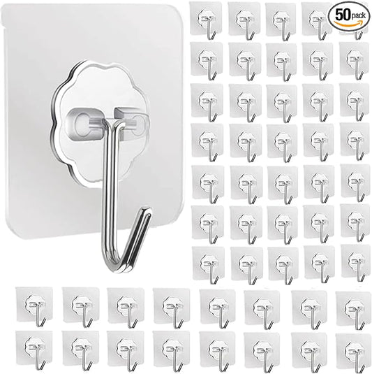 DDMY Hooks for Hanging, 50 Pack Wall Hooks 33lb(Max) Transparent Reusable Waterproof Adhesive Hook for Kitchen Curtain, Towel Hook for Bathrooms, Heavy Duty Self Coat Hook for Walls No Damage-NeatNest