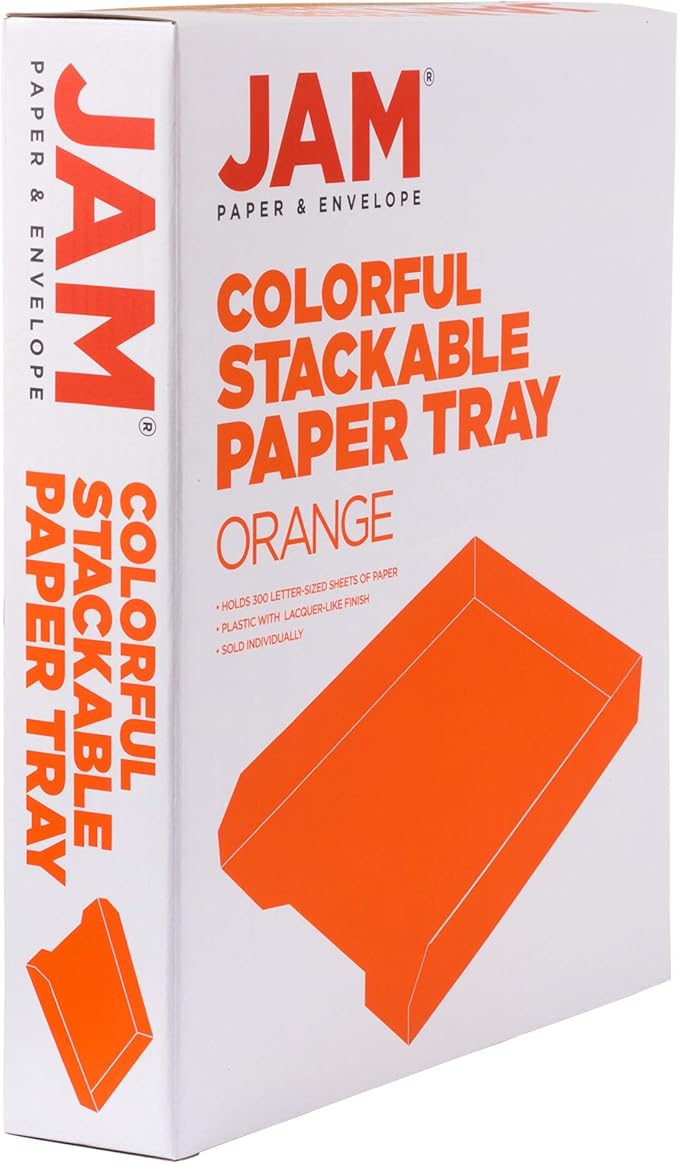 JAM PAPER Stackable Paper Trays - Orange - Desktop Document, Letter, & File Organizer Tray - Sold Individually-NeatNest