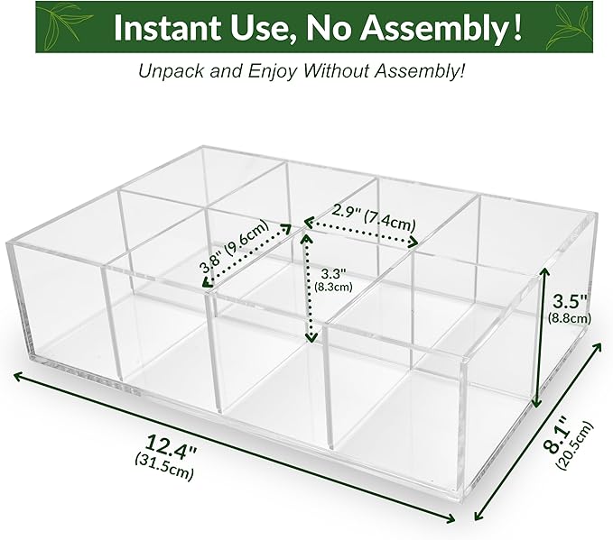 Acrylic Tea Bag Organizer - Clear Tea Storage Box, K Cup Coffee Pods Holder with 8 Compartments, Tea Station Organizer for Countertop, Modern Tea Display Stand-NeatNest