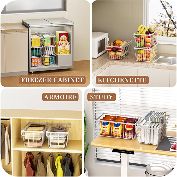 5 Pack Stackable Deep Freezer Organizer Bins ,Upgraded Bottom Leak-Proof net,Encryption and Hardening , Freezer Organizer Bins for 7 Cu.FT Small Chest Freezer, Easy Get Bottom Foods