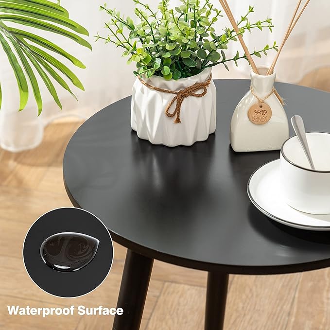 Apicizon Black Round Side Table, Black End Table Bedside Table Nursery with Wood Legs, Nightstand for Living Room, Bedroom, 16.5 x 20.5 Inches-NeatNest