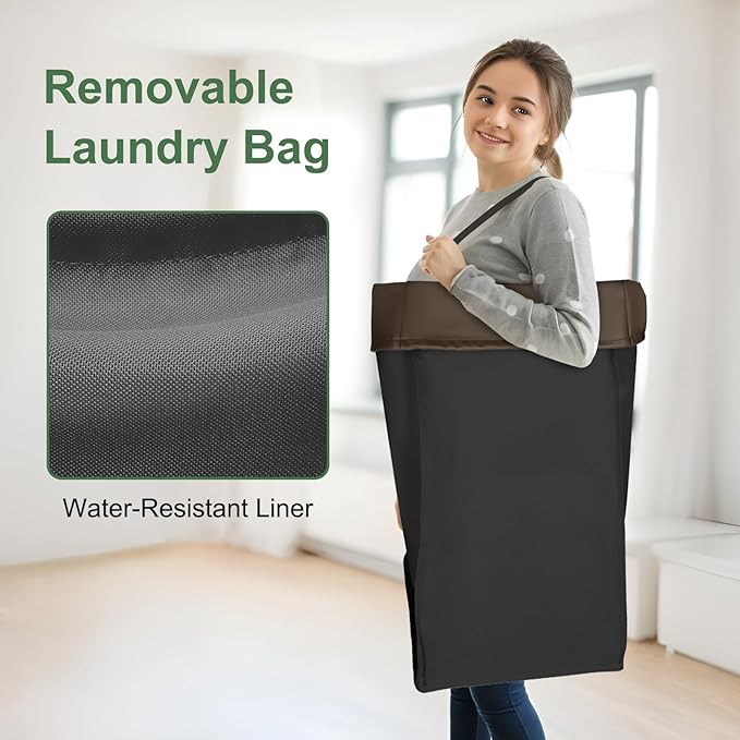 Laundry Hamper with Wheels, Laundry Basket with Wheels Laundry Sorter Cart, Narrow Slim Clothes Hamper Organizer with Sturdy Metal Frame (Black-2 Section-2PK, Large)