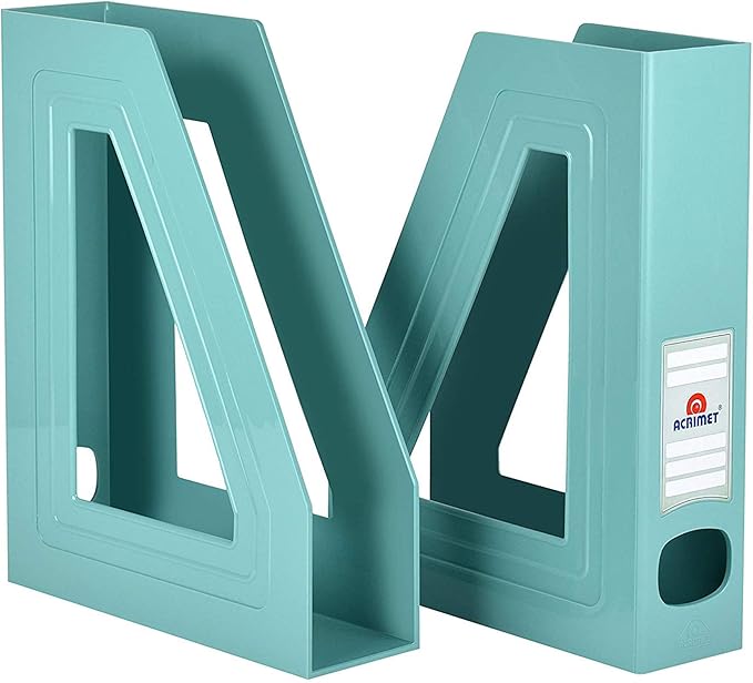 Acrimet Magazine File Holder, Durable Rack, Space-Saving Organizer (Plastic) (Solid Green Color) (2 pack)