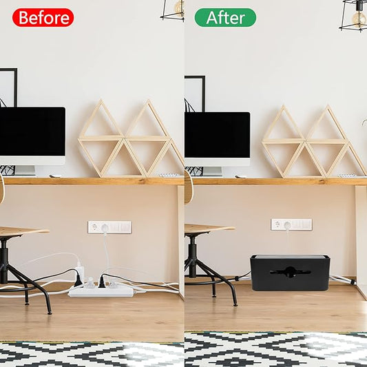 Cable Management Box,Cord Organizer Box for Desk Floor Cable Hide,Cable Box Organizer to Cover The Power Strip Cord Wires for Home Office,Black-NeatNest